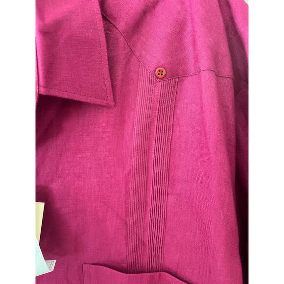 NWT Panabrisa size 4X raspberry color linen button down mens - Picture 3 of 3